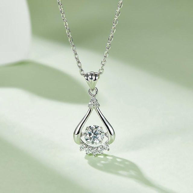 Halskette Verlobungsanhänger, 925 Silber, Moissanit, Diamant, Damen - Bild 1