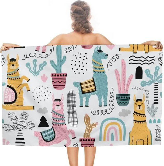 JMG Household Supplies Alpaka Strandtuch aus Mikrofaser, Saugfähiges und Schnelltrocknendes Handtuch für Erwachsene und Kinder, Multicolour, B: 90 cm, L: 180 cm - Bild 1