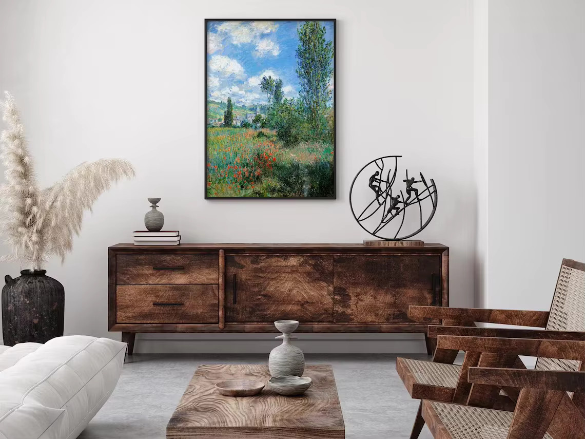 Impressionistischer Wanddruck von SHENCHEN mit Mohnblumen und Pappelbäumen in Vetheuil als klassisches Landschaftsgemälde in Mehrfarben - Bild 2