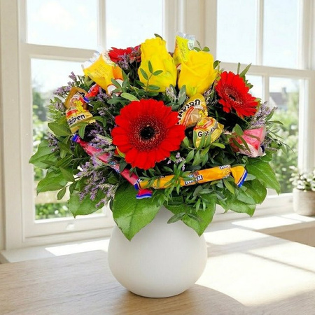 Leckerbissen Bouquet Mixed Rose Gerbera Greenery Multicolor zum Birthday