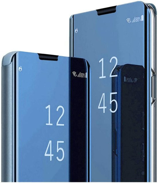 Smart Case für Samsung Galaxy S24 Ultra S23 Plus S21 S20 FE S10 S9 S8 Plus S23 FE S10E mit Spiegel und Leder-Flip-Ständer in Blau - Bild 1