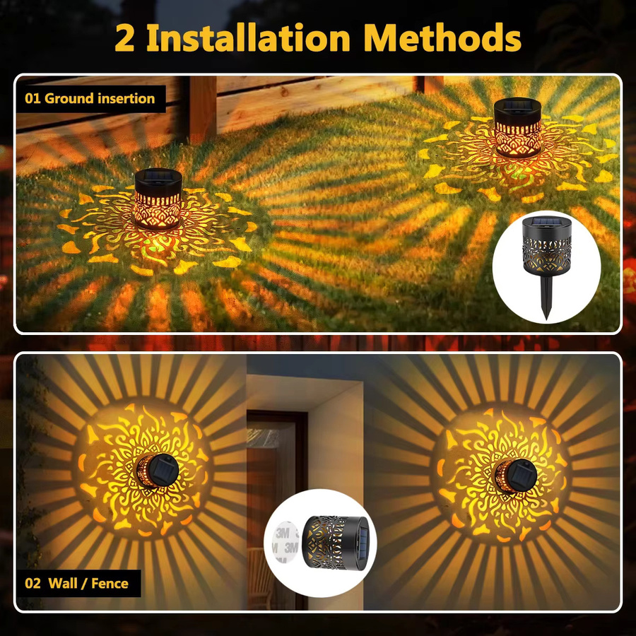 AMARYLLIS 2er Set Solar-Wandleuchten mit Mandala-Muster in Schwarz, Wasserdichte Projektions-Dekorationsbeleuchtung mit Warmweißem Licht für Garten, Balkon und Wand - Bild 5
