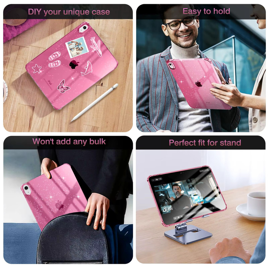Zair Silikonhülle mit Glitzer-Effekt und Airbagschutz für iPad Air, Mini und Pro in Schwarz mit Glitzer oder Pink - Bild 6