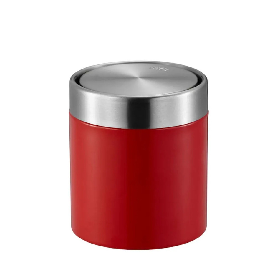PROREGAL Tischabfallbehälter mit Flachschwingdeckel aus Edelstahl in Rot, Volumen: 1,5 l, H x Ø: 13,8 x 12 cm - Bild 2