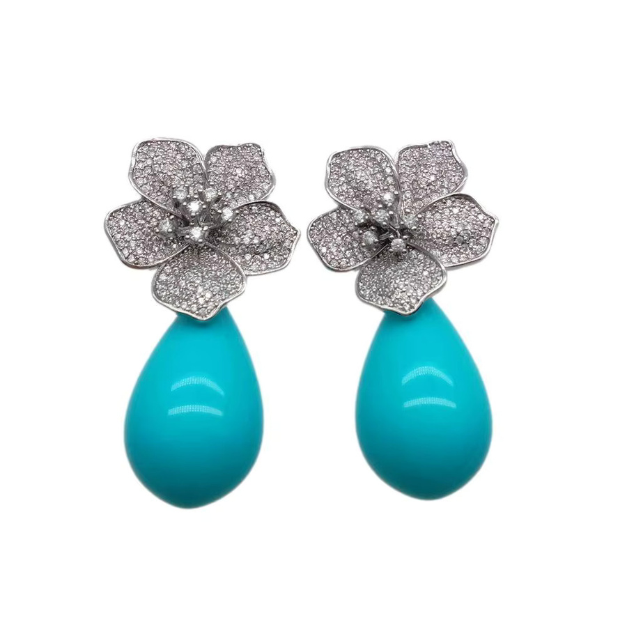 YYGEM Ohrringe, Blau, Sea Shell Teardrop, Cz, Vergoldet - Bild 2