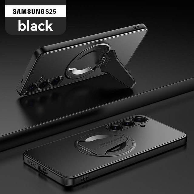 Magnetische Handyhülle mit Ständer und Kameraschutz für Samsung Galaxy S25, S25 Plus und S25 Ultra in Schwarz mit mattem Gefühl - Bild 1