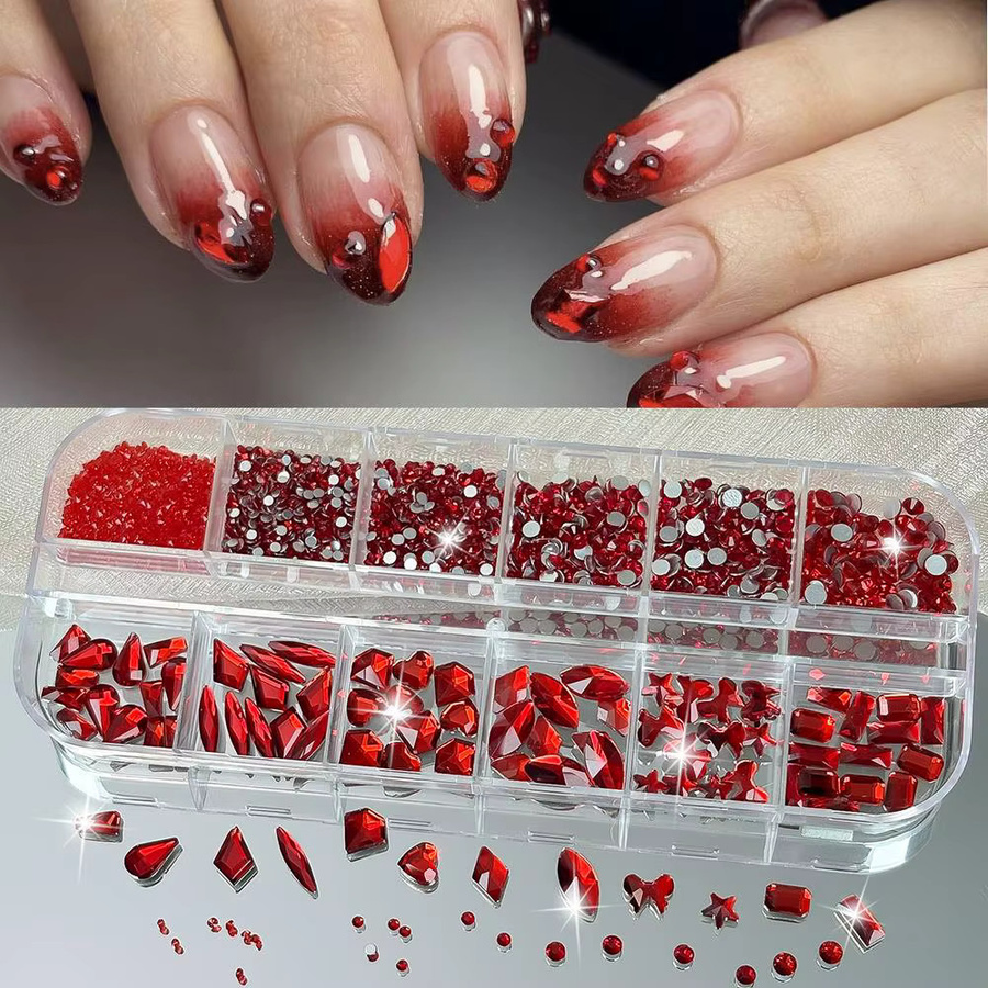 HotPress Nagelkunst Strasssteine, 12 Fächer, Gemischte Formen, Glänzend - Bild 1