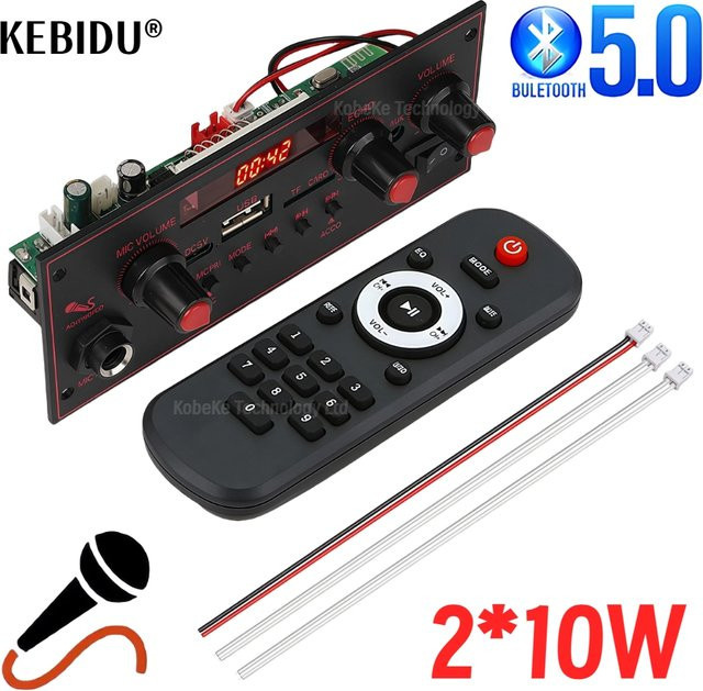 Kebidu Bluetooth 5.0 MP3 Decoder Board mit 20W Verstärker, FM Radio, USB, TF und Mikrofon-Eingang, Schwarz - Bild 1