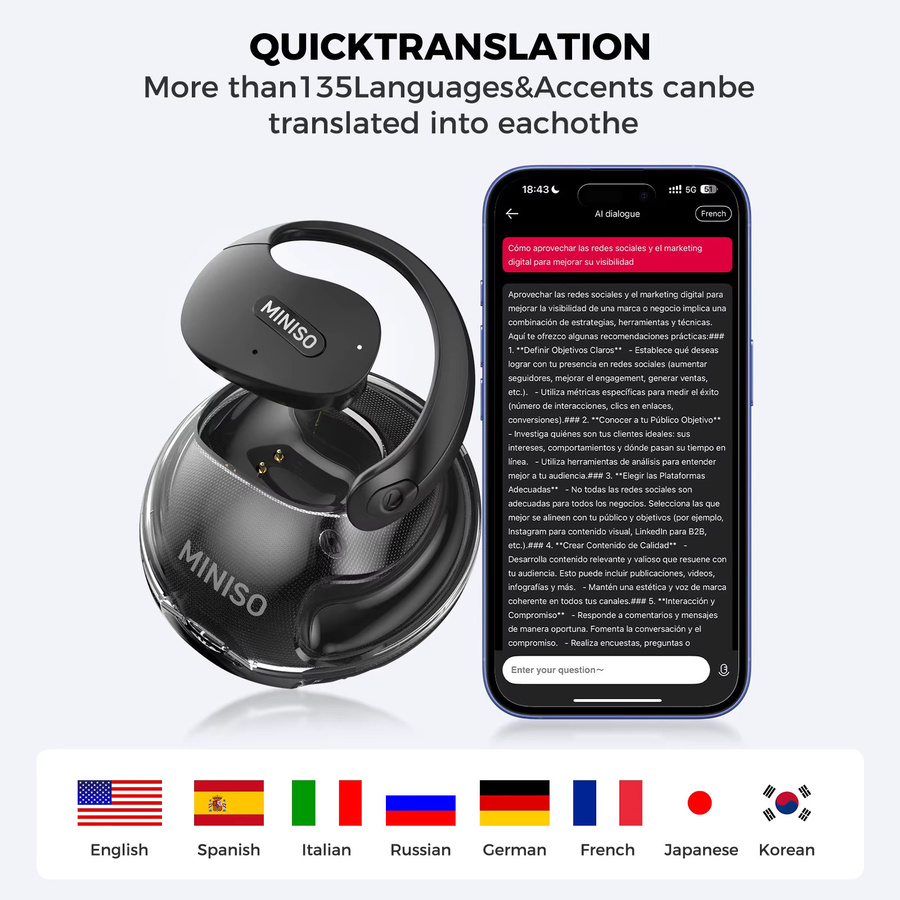 MINISO X15Pro Bluetooth Übersetzer Headset Drahtlose Kopfhörer in Schwarz - Bild 2