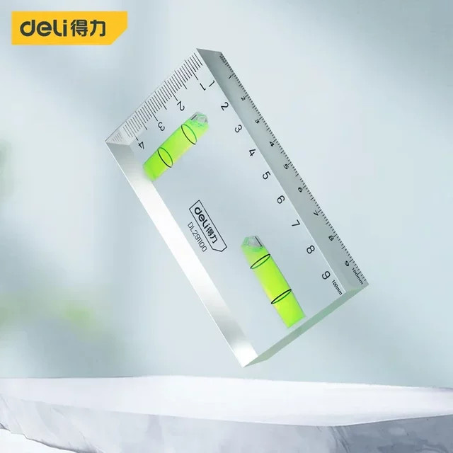 Deli Füllstandslineal aus Acryl in Transparent, 100 mm, präzises Handmesswerkzeug mit 2 horizontalen Blasen für Füllstandsmessungen - Bild 1