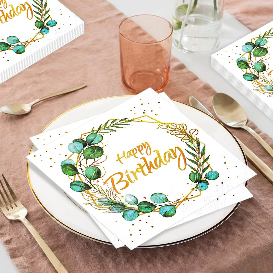 20 Stück Eukalyptusblatt Papierservietten in Grün und Weiß für Baby Shower oder Geburtstagspartys - Bild 3