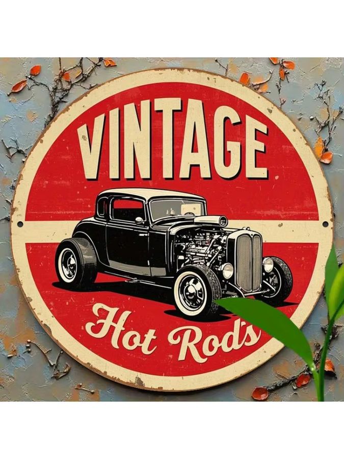 Rundes Metallblechschild Potdemiel Vintage Rotes Auto als Wanddekoration aus Eisen - Bild 4