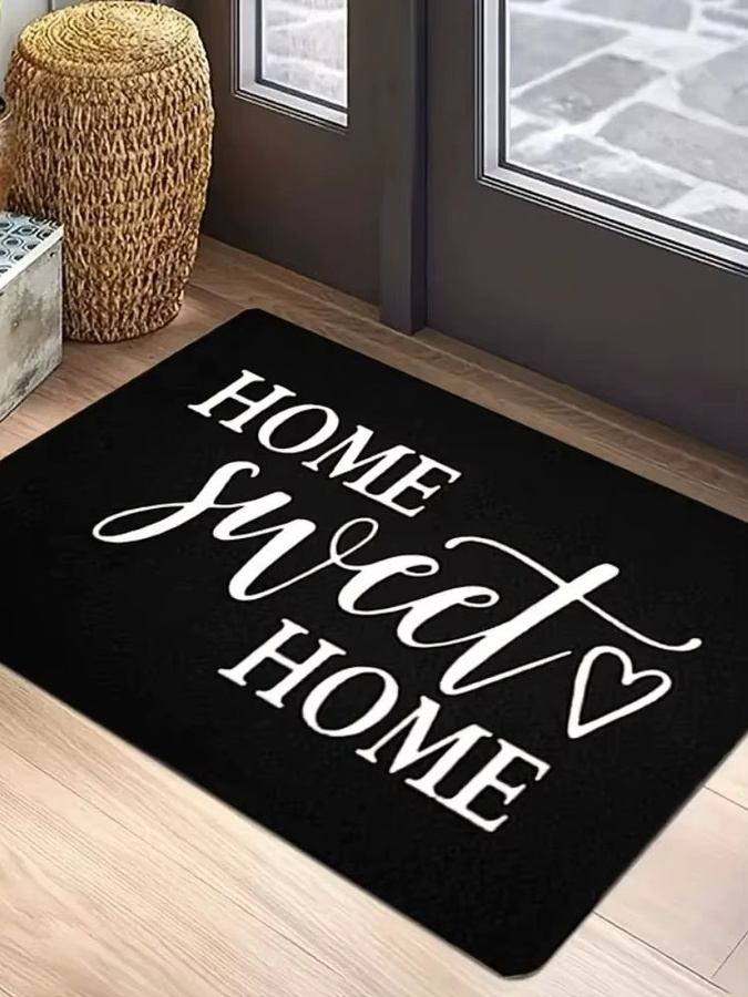 VIKAMA Home Sweet Home Willkommens-Fußmatte mit Herz-Design, rutschfester Teppich aus Polyester in Schwarz, B/T: 60 x 40 cm - Bild 7