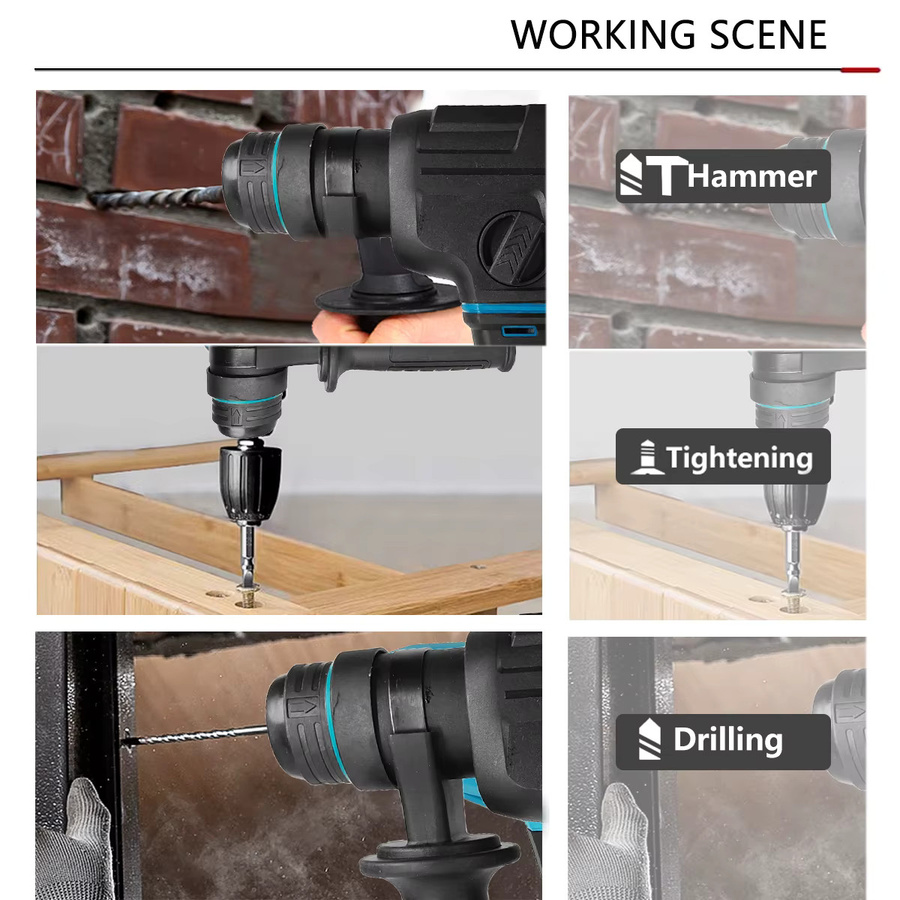WOBERICH Elektrischer bürstenloser Bohrhammer, kabelloser Akku-Bohrhammer für Makita LXT 18 V, Schwarz - Bild 5
