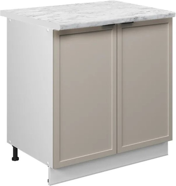 Vicco Spülenunterschrank Fame-Line in Weiß und Grau-Beige mit Marmor-Arbeitsplatte und Regal, Breite: 80 cm, Tiefe: 60 cm, Höhe: 82 cm - Bild 1