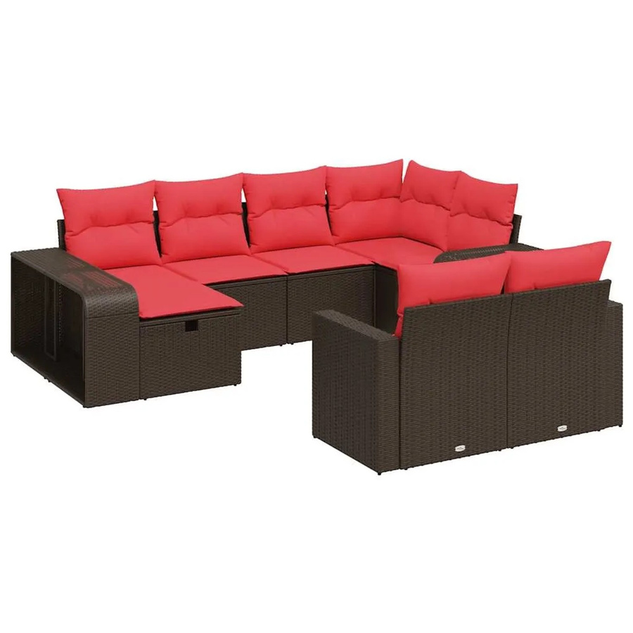 vidaXL 10-tlg. Garten-Sofagarnitur in L-Form aus braunem PE-Rattan mit Kissen und pulverbeschichtetem Stahlgestell - Bild 2