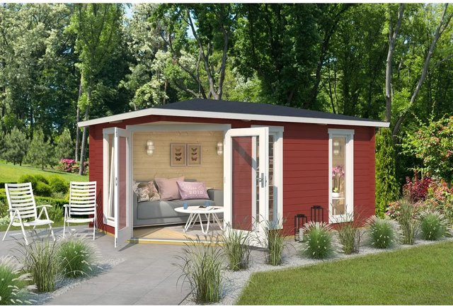 Lasita Blockbohlenhaus Edinburgh Gartenhaus in Schwedenrot mit Spitzdach und klassischem Design, B/H/T: 448 x 246 x 280 cm - Bild 1