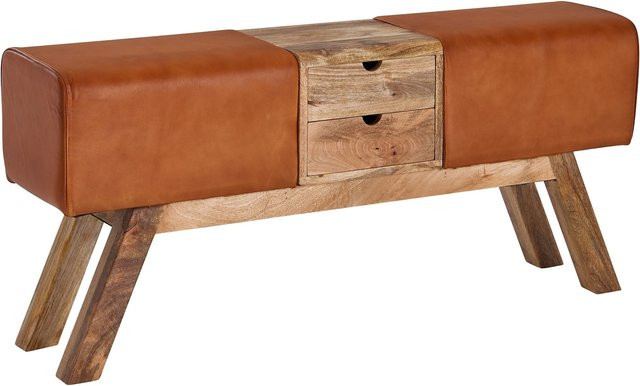 Sitzbank FineBuy Turnbock aus Echtleder und Massivholz in Braun mit Stauraum, Breite: 120 cm - Bild 1
