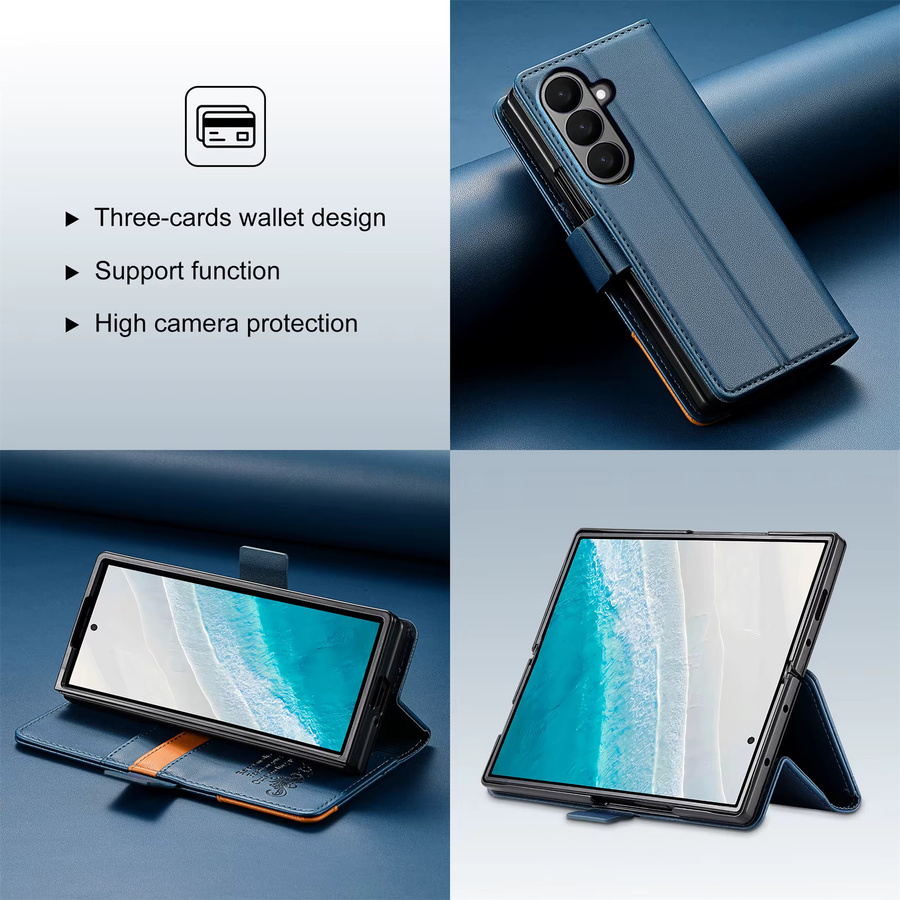 Premium Leder Business RFID Handyhülle für Samsung Galaxy Z Fold 7 6 5 4 3 5G mit Kartenfächern und magnetischem Flip-Cover in Rot oder Blau - Bild 2