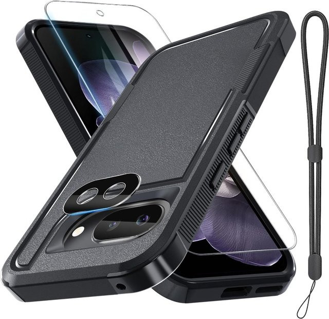 Defender Rüstung Schutzhülle in Militärqualität mit 2-in-1 Objektiv- und Displayschutzfolie für Google Pixel 10 9A Pro XL 8 7 6 A Pro in Schwarz und Grau - Bild 1