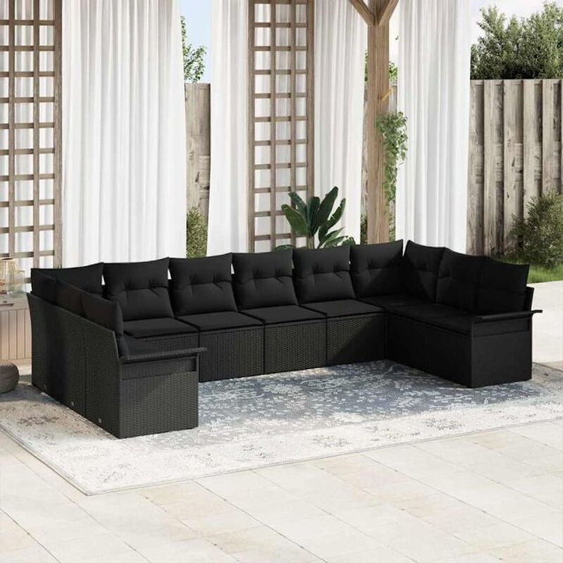 Modernes Garten-Sofa-Set mit 10 Kissen aus Poly-Rattan von vidaXL in Schwarz - Bild 1