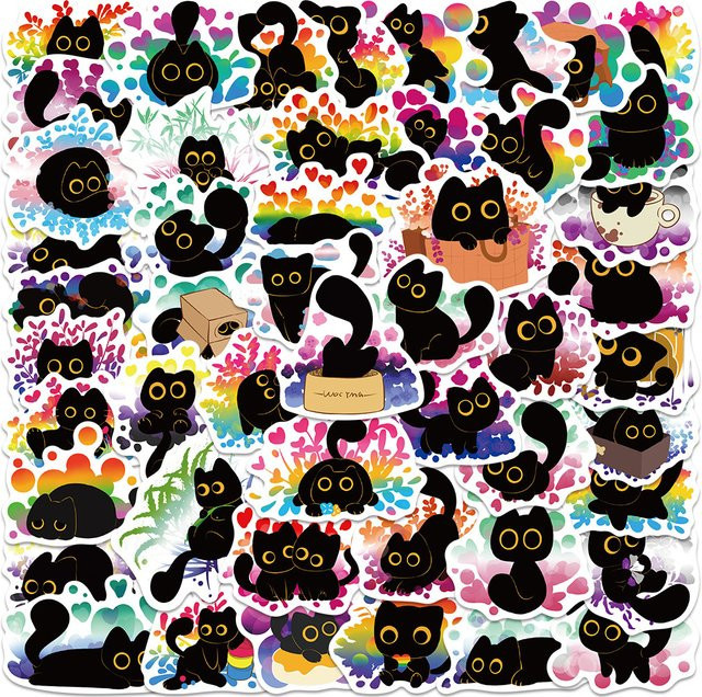 Charile Regenbogen Stolz Schwarze Katze Cartoon Aufkleber, 10/30/50 stücke - Bild 1