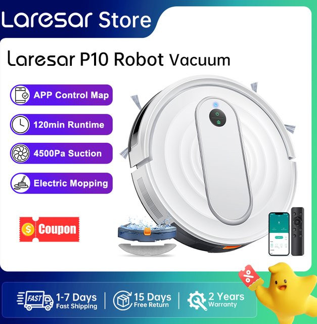 Laresar P10 Kabelloser Roboter-Staubsauger und Wischmopp mit 6000Pa Saugkraft, Gyro-Navigation und App-Steuerung in Weiß - Bild 1