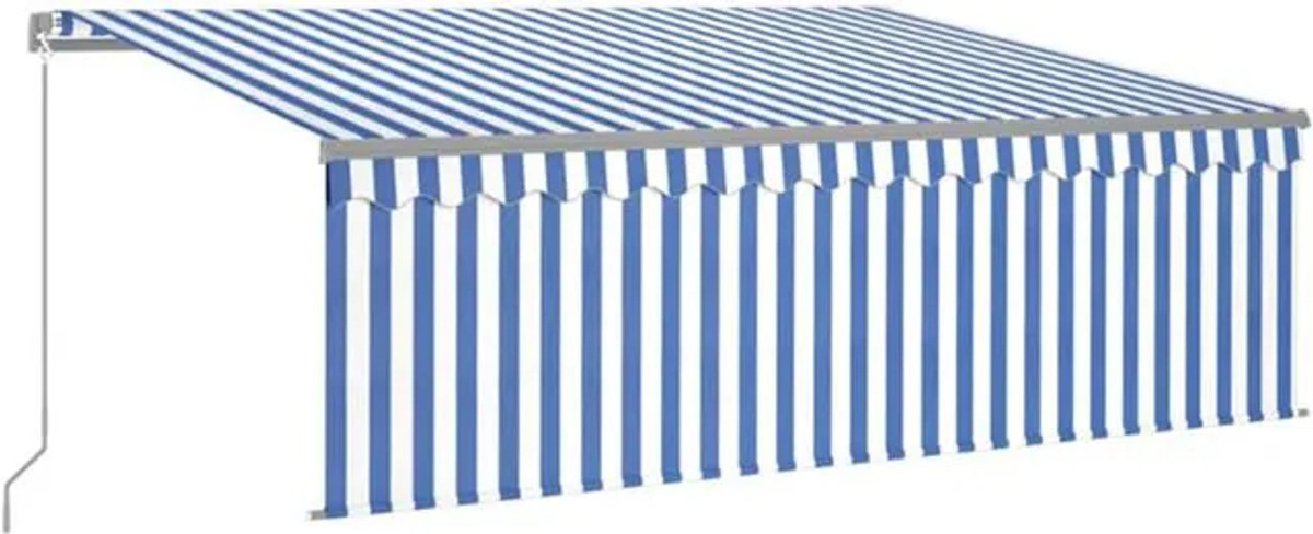 Vidaxl Markise manuell einziehbar mit Rollo Blau und Weiß B: 4,5 m, H: 3 m - Bild 1