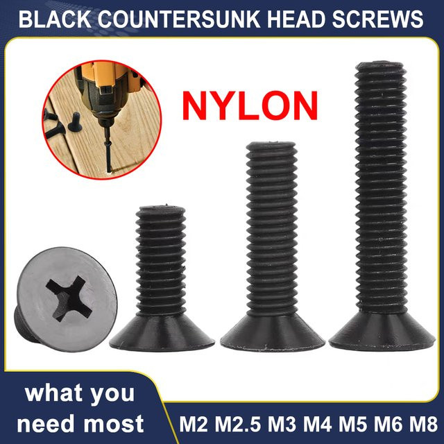 50 Stück XIXIAN ASTA Senkkopfschrauben aus Nylon in Schwarz mit Phillips-Antrieb für M2 bis M8, Länge 4mm bis 40mm - Bild 1