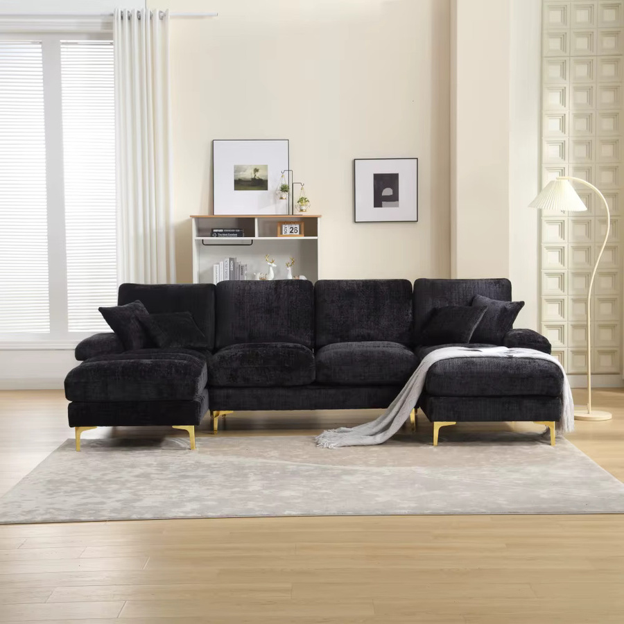 Ye Modernes U-förmiges Ecksofa aus Chenille in Schwarz mit zwei manuellen Relaxfunktionen - Bild 5