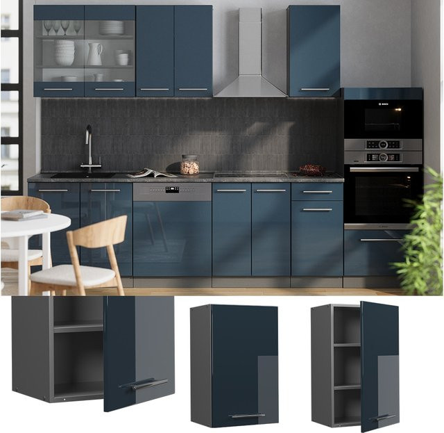 Vicco Hängeschrank Fame-Line Küchenschrank in Anthrazit und Dunkelblau Hochglanz mit Soft-Close-Scharnieren - Bild 1