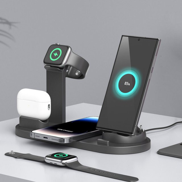 PDKUAI 7-in-1 kabellose Ladestation mit Ständer für iPhone 16 15 14 13 Pro Max, Apple Watch und AirPods Pro in Schwarz - Bild 1