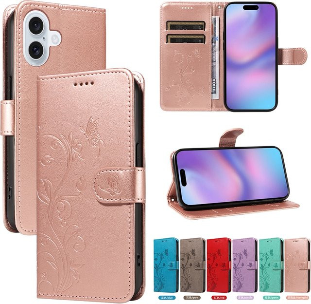 Magnetische Leder-Brieftaschenhülle für Apple iPhone in Pink als Flip Cover - Bild 1