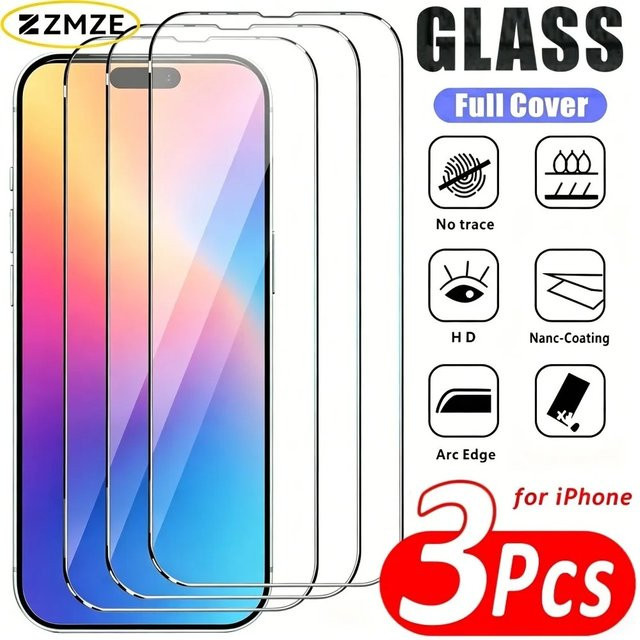 ZMZE 3er-Pack Panzerglas Displayschutzfolie für iPhone 17 16 15 14 13 12 11 Pro Max Plus Ultra Klar - Bild 1