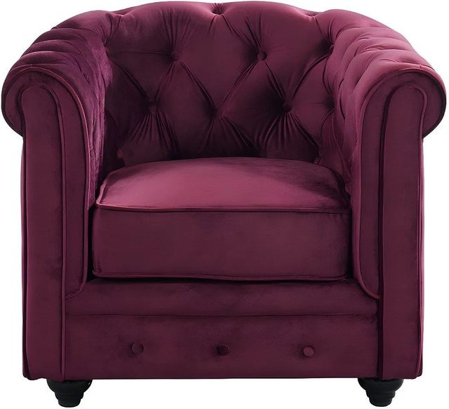 Vente-unique Chesterfield Sessel mit gerader Rückenlehne in Bordeaux aus Samt, Höhe: 85 cm - Bild 1
