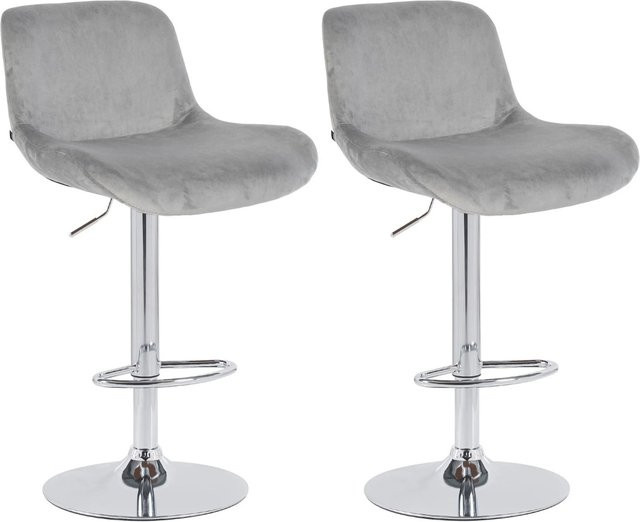 DELUKE 2er Set Barhocker PONOR aus Samt in Grau mit silbernem Gestell, höhenverstellbar, drehbar und mit Lehne, B/T/H: 50 x 50 x 85 cm - Bild 1