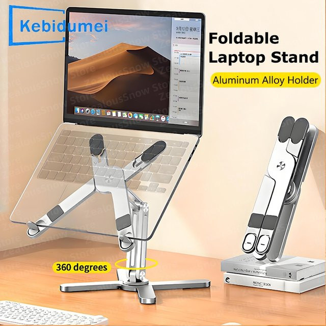 Kebidumei Faltbarer Laptopständer aus Aluminiumlegierung mit 360 Grad Rotation in Grau und Silber - Bild 1