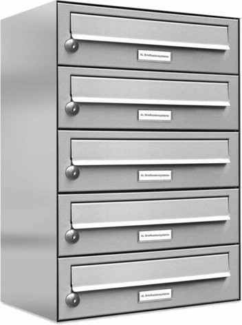 AL Briefkastensystem für 5 Parteien, Aufputzmontage, silberfarben, B/H/T: 38,5 x 57,5 x 27,5 cm - Bild 1