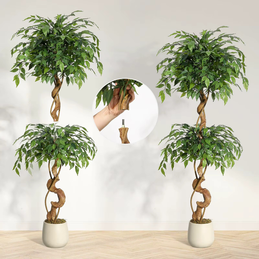 Litake Künstlicher Ficusbaum mit gebogenem Stamm in Grün, Höhe: 152,4 cm - Bild 2