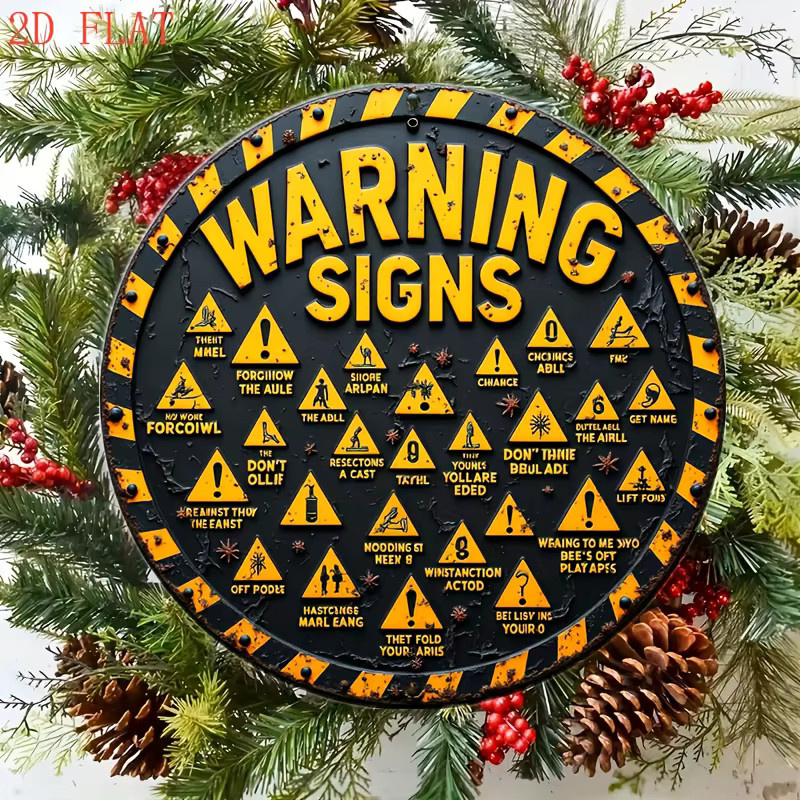 CIFbuy Vintage Caution Metallschild aus Aluminium in Gelb, rundes Wandkunst-Dekorationselement aus rostfreiem Metall - Bild 5
