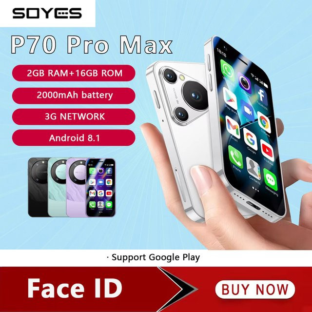 SOYES P70 Pro Max Mini Smartphone mit 3,0 Zoll Display, Android 8.1, Face ID, Dual SIM und 2000 mAh Akku in Grün - Bild 1