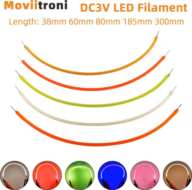 Flexibles COB LED Filament für DIY Edison Glühlampen, 3V, Warmweiß 2200K, Länge: 38 mm - Bild 1