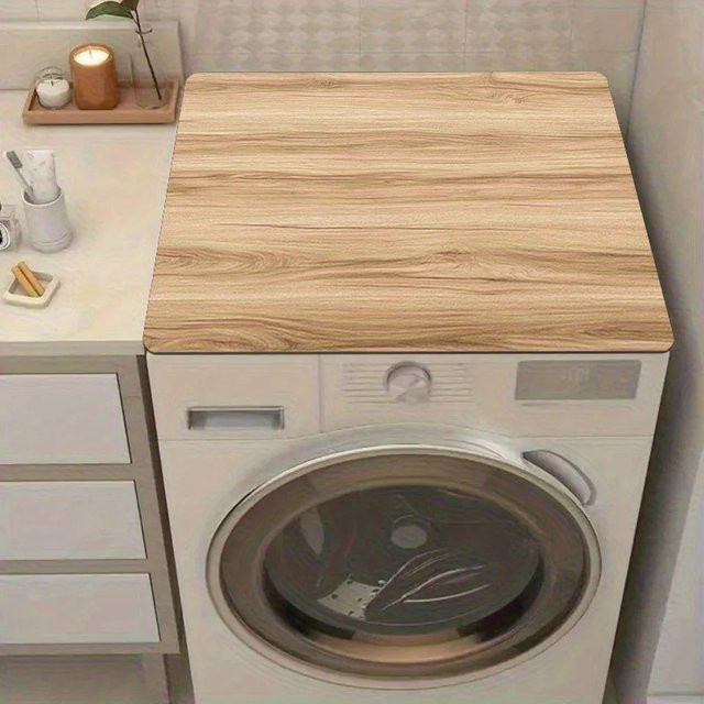 VIKAMA Waschmaschinenabdeckung in Holzoptik, braun, wasserabsorbierend und rutschfest - Bild 1