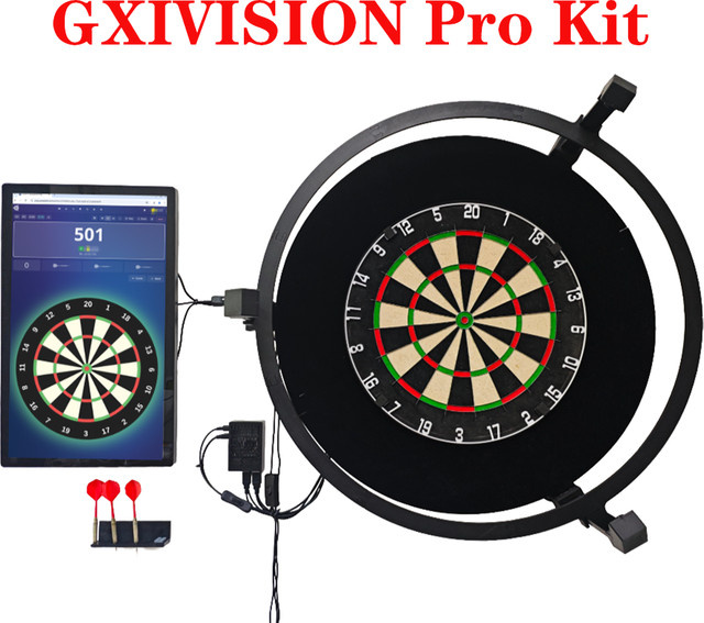 GXIVISION Pro Kit Autodarts kompatibles Hardware-Set mit Touchscreen, PC, Halterung, LED-Lichtring, Kameras und Dartscheibe in Schwarz - Bild 1