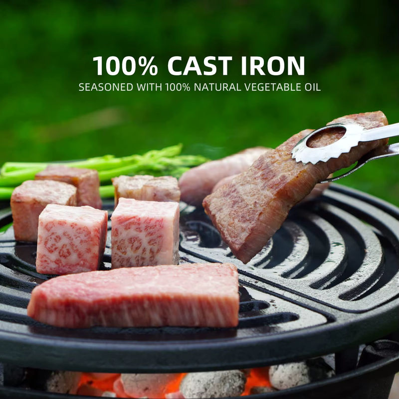 Tragbarer Hibachi-Grill aus Gusseisen in Schwarz für Outdoor und Camping, Tischgrill für Holzkohle, B/T/H: 28,96 x 28,96 x 15,24 cm - Bild 4