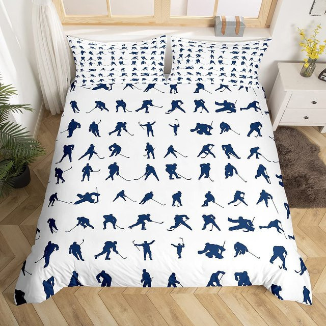 Eishockey Bettwäsche-Set aus Polyester für Kinder und Jungen, 2/3-teilig, Weiß, B/H: 135 x 200 cm - Bild 1