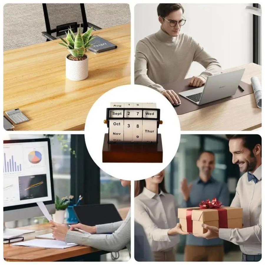 Ewiger Drehkalender für den Schreibtisch von Yiran Furniture in Braun aus Holz und Aluminiumlegierung mit Wochen- und Monatsansicht - Bild 3