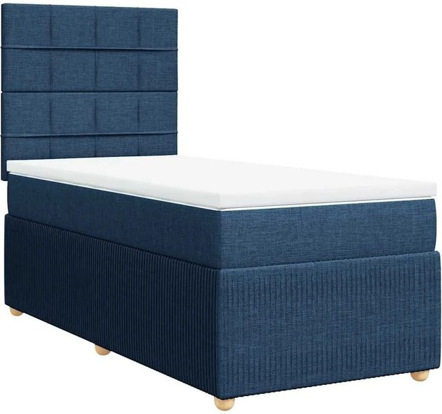 vidaXL Boxspringbett Hybrid mit Matratze Blau und Weiß, Stoff, mit USB-Ladeport und Unterbettbeleuchtung, B/T/H: 80 x 200 cm - Bild 1