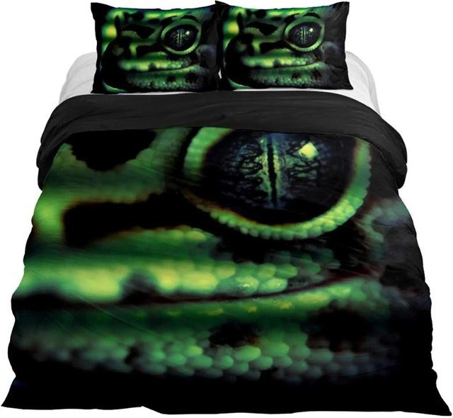 Lodestar Bettwäsche Set mit Echsen und tropischem Floral-Design, 3-teilig, Lila und Grün, B/H: 260 x 240 cm - Bild 1