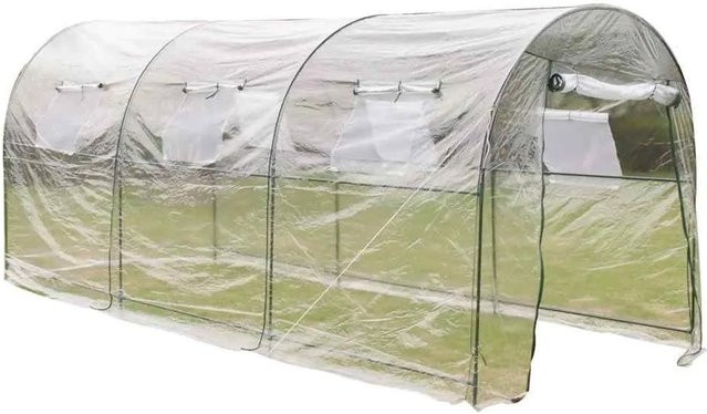 vidaXL Gewächshaus Groß & Mobil, transparent/grün, Stahl und PVC, mit 6 Seitenfenstern inklusive Fliegennetz und Eingangstür mit Reißverschluss, B/T/H: 6,0 x 8,55 x 190,0 cm - Bild 1